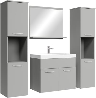 Badplaats Badkamermeubel Set Montreal XL 60 x 35 cm – Mat Grijs – Badmeubel met Spiegel en Zijkasten