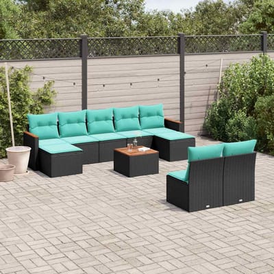 vidaXL - 10-delige - tuinbankset - met - kussens - van - zwart - polyrotan