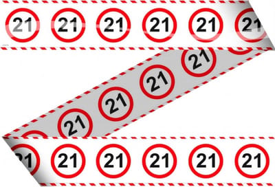 Afzetlint 21 jaar - stopbord thema - 15 meter - Markeerlint - 21e verjaardag/jubileum - Leeftijd verjaardag feestartikelen/versiering