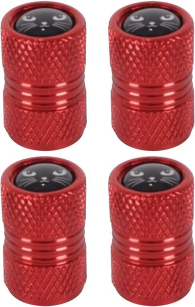 Set van 4 Universele Metalen Ventieldoppen voor Auto, Fiets en Motor, Aluminium Legering, Kat Design, Rood, Duurzaam en Waterdicht
