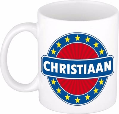 Bellatio Decorations - Christiaan voornaam - koffiemok - beker - wit/blauw - 300 ml - Cadeau - Heren - Collega - Vaderdag - Verjaardag