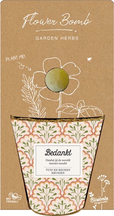 Blossombs Grow Kit – 1 Zaadbommetje – Bedankt – Tuin- en Keukenkruiden Mix – Cadeau Bloembommetje
