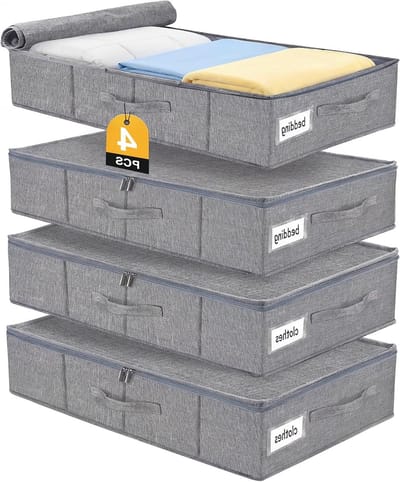 Set van 2 opbergdozen voor onderbed, ideaal voor beddengoed en seizoenskleding, met handgrepen en ritssluiting, 17 cm hoog