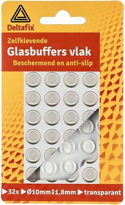 Deltafix - Zelfklevende Glasbuffers vlak - 32 stuks - 10mmx1,8mm - transparant - Beschermd & Anti-slip