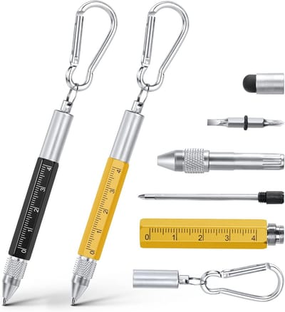 Multitoolpen 6 in 1 - Balpen, Touchscreen-Stylus, Liniaal, Karabijnhaak, Schroevendraaier Voor Alledaagse Draagbaarheid