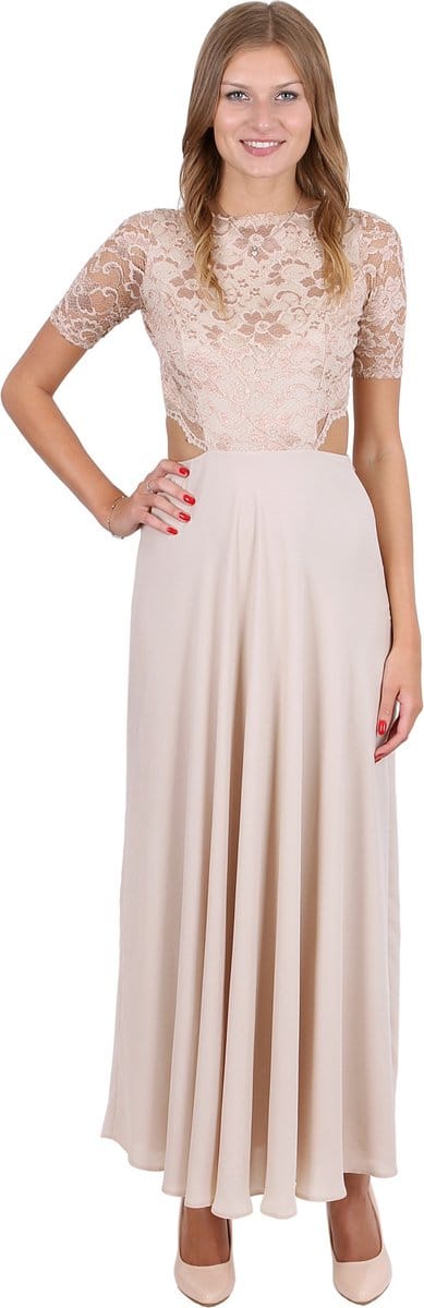 John Zack Elegante beige maxi jurk