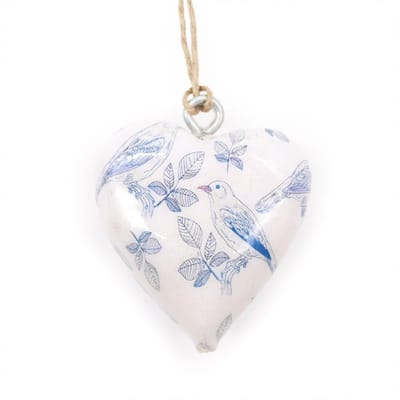 Decoratief houten hart - Blauwe vogel