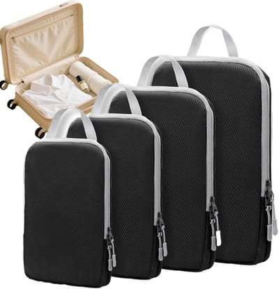 Reis Organizers Set - Koffer Indeler - Bagage Ordenen - Verstelbare Compressie - 4 Delig - Zwart