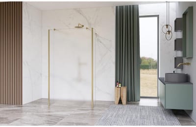 FugaFlow Eccelente Vetro Vrijstaande inloopdouche badkamer - 100x200cm - Glas mat - antikalk - 8mm veiligheidsglas - 2 zijwanden 40cm - met wandarmen en hoekprofielen - Messing geborsteld (goud) -