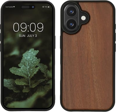 kwmobile telefoonhoesje geschikt voor Apple iPhone 16 - Hoesje met bumper in vintage bruin / bruin - Backcover - hout