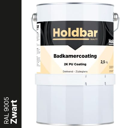 Holdbar Badkamercoating Zwart (RAL 9005) 2,5 kg - Badkamerverf - Tegelverf - Alle kleuren - Waterdichte Badkamer verf - Ook Toepasbaar in douchecel - Gemakkelijk te reinigen - 2 Componenten