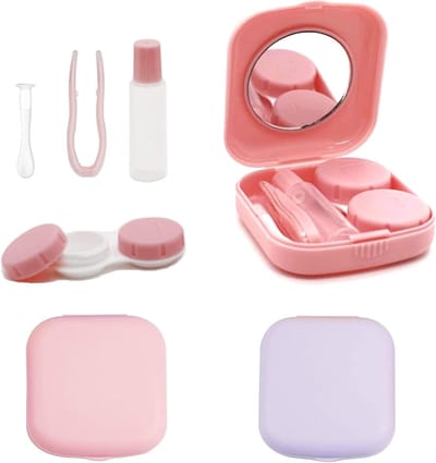 Contactlenshouder Set voor Thuis en Reizen - Lekvrij, Handig en Stijlvol in Roze en Paars