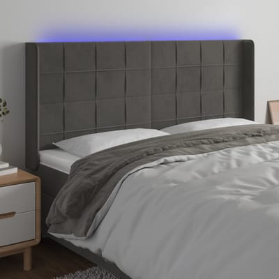 vidaXL - Hoofdbord - LED - 183x16x118/128 - cm - fluweel - donkergrijs