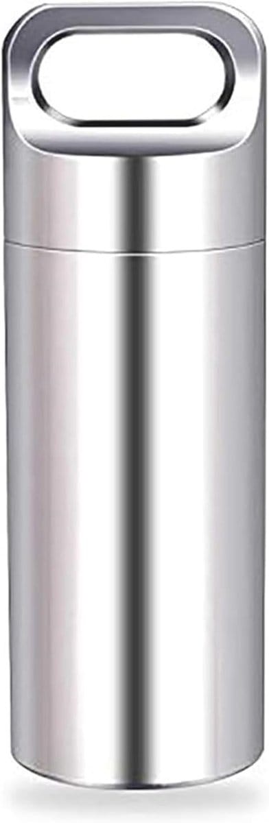 Compacte Waterdichte Pillendoos Sleutelhanger 4.8 cm voor Reizen en Kamperen - RVS Capsule Pillendoos voor Tablets en Medicijnen - Ideaal voor Buitenactiviteiten, 1 Stuk