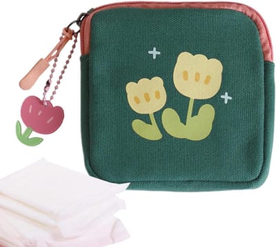 Periode Pouch - Tamponzakje Maandverband - Spullen Organiseren - Schattig Bloemenpatroon - 11.5 x 11.5 cm - Groen