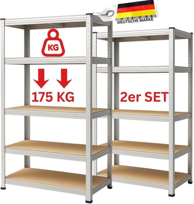 FAMEX Zwaarstellingsrek, set van 2, kelderrek, magazijnrek, 40 x 90 x 180 cm, legbordstelling, laststelling