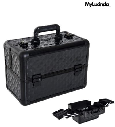 Mylucinda® Professionele Make-up Koffer – 4-Laags Make-up Organizer – Vergrendelbaar – 35x20x25 cm – Zwart