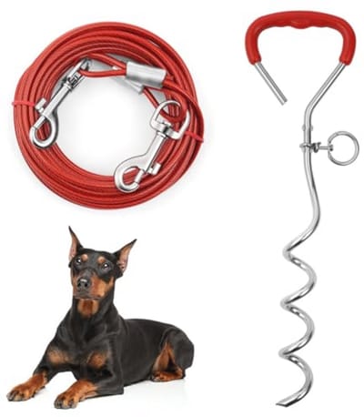 Honden Tie Out Kabel 20FT met Spiraal Grondnagel - Heavy Duty voor Buiten Gebruik