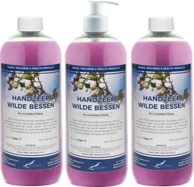 Handzeep Wilde Bessen 1 liter - set van 3 stuks - met gratis pomp - Voordeelverpakking
