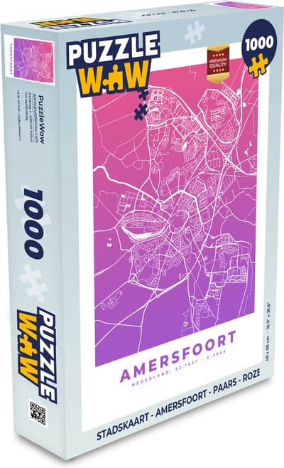 Puzzel Stadskaart - Amersfoort - Paars - Roze - Legpuzzel - Puzzel 1000 stukjes volwassenen - Plattegrond