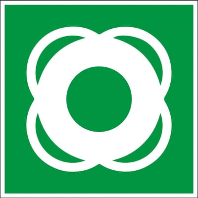 Reddingsboei sticker, ISO 7010, E040 300 x 300 mm