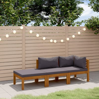 vidaXL - 3-delige - Loungeset - met - kussens - massief - acaciahout