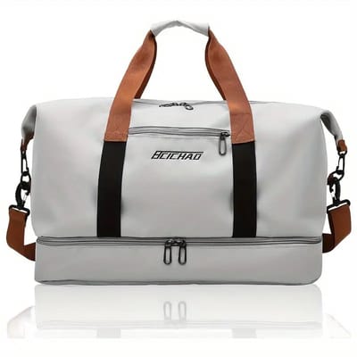 SJTOER Sporttas met Schoenenvak en Natvak – Sporttas en Reistas – Weekendtas – Unisex – Grijs/Wit – 46 × 25 × 28 cm