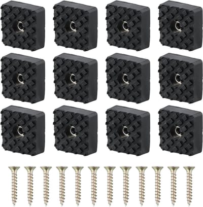 Set van 12 Zwarte Vierkante Rubber Voetjes, Schroefbaar, Antislip, Elastische Buffer voor Meubels, Ideaal voor Tuinstoelen en Diverse Meubels