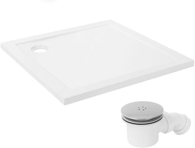 LuxeBath | Douchebak met afvoerset 90x90 cm van SMC, wit, hoekige douchebak, complete set met sifon voor douchecabine