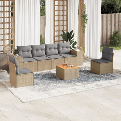 vidaXL - 7-delige - Loungeset - met - kussens - poly - rattan - beige