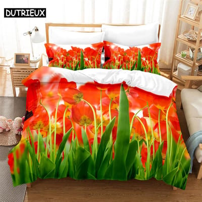 3D Tulp Bloemenprint Dekbedovertrek Set - 3 Delen Verkrijgbaar In Twin, Double En King Maten AU Double(180*210cm)3pcs