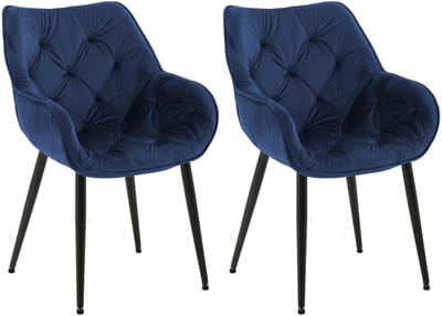 CLP Tanna Set van 2 eetkamerstoelen - Met armleuning - Fluweel/donkerblauw