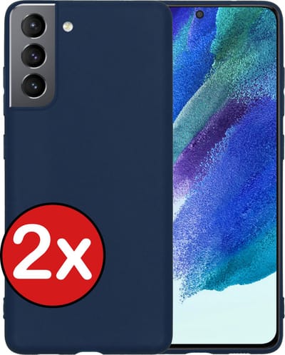 Hoesje - 2 Stuks - Geschikt voor Samsung Galaxy S21 FE - Sterk & Shockproof - Telefoonhoes - Back Cover - Case Siliconen - Telefoon Hoes - Donkerblauw