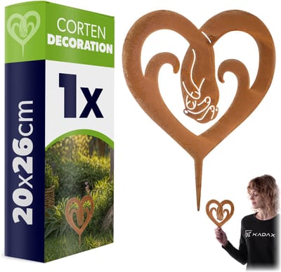 KADAX tuinplug hart van cortenstaal, 20 x 26 cm, roestdecoratie voor buiten, roestvrijstalen tuindecoratie om in te pluggen, vintage tuindecoratie, metalen roestplug