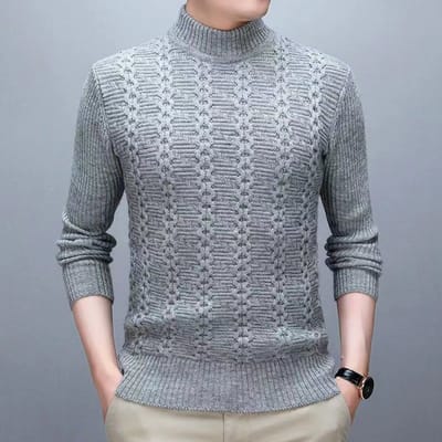 Pull d'hiver à col haut pour homme, coupe slim, épais et chaud, en tricot, couleur unie 2XL