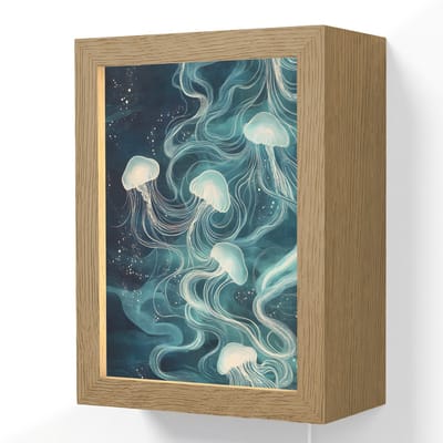 Wandlamp 15x20 cm - Oplaadbaar - Kwallen - Zee - Wit - Golven - Wandlampen binnen woonkamer - Slaapkamer lamp met kabel - Decoratieve nachtlamp - Vloerlamp snoer