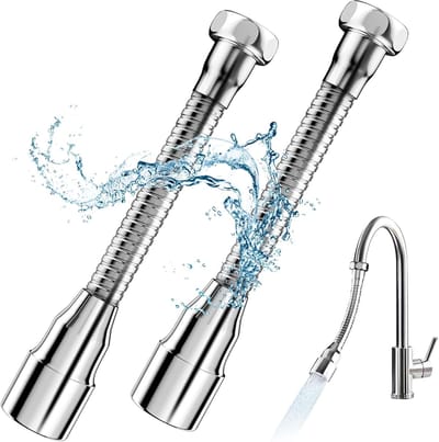 Pack of 2 Flexibele Kraanverlenging - 360° Draaibare Kraanaccessoire - Multifunctionele Kraanverlenging van RVS voor Keuken en Badkamer - 20 cm