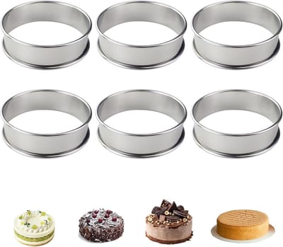 Taartringen Set - Bakvormen Ringen - Gebak Maken - Dubbele Rolrand - 6 Stuks 8cm - Zilverkleurig