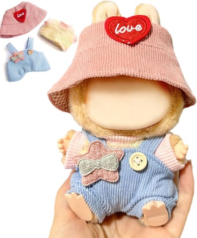 3-Delige Stijlvolle Poppenkleding Set voor 17 cm Poppen - Rood Hart, Roze Hoed & Romper