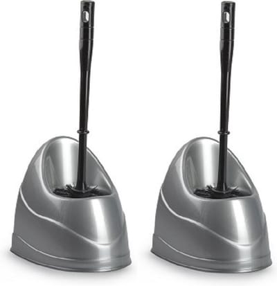 Plasticforte toiletborstels - wc-borstels - 2x stuks - met houder - 45 cm - silver - toiletborstelhouders - kunststof