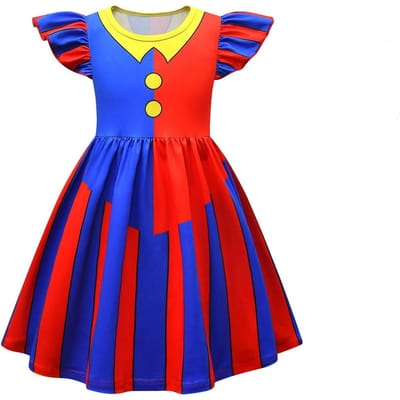 Pomni Cosplay Kostuums Jurk Cartoonfiguur Casual en Comfortabel 3D Digitale Print Zomerjurken voor Carnaval en Halloween 130cm red