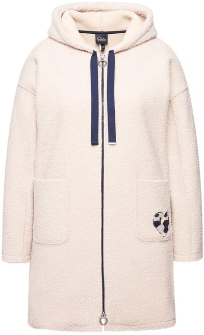 Ulla Popken - Dames - Lange jas van teddy hart oversized capuchon - Kiezelgrijs - Maat 42+