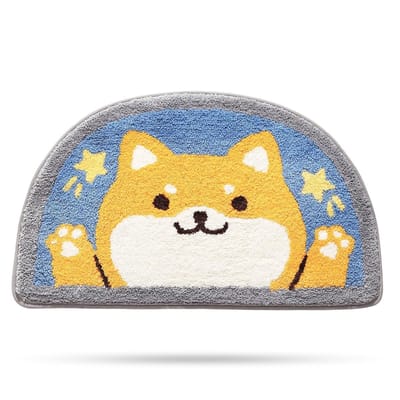 Badmat Dierlijk Motief - Badkamer Mat - Ultra Absorberend Microfiber - Antislip Rubberen Onderkant - 45x75 Cm - Shiba Inu Design - Snel Drogend - Pluizig Zachte Badkamervloermat - Veilig En Makkelijk Schoon Te Maken - Machine Wasbaar