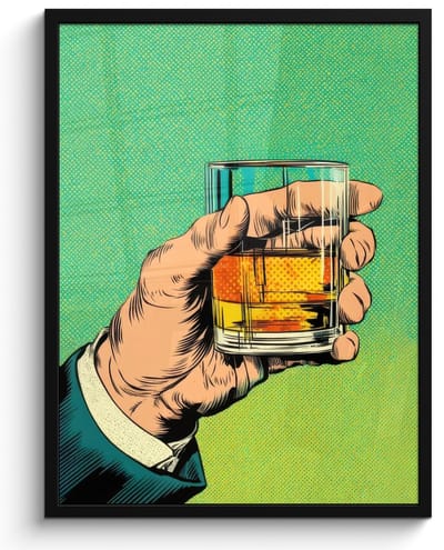 Poster in lijst - Fotolijst 60x80 cm - Posters - Whisky - Glas - Hand - Groen - Posterlijst zwart - Decoratie - Wanddecoratie woonkamer - Muurdecoratie slaapkamer - Kerstversiering - Kerstdecoratie voor binnen - Kerstmis