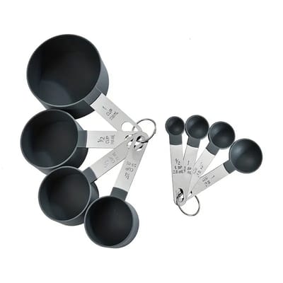DW4Trading Stapelbare Maatbekers RVS met Kunststof Set van 8 Stuks - Zwarte Maatlepels