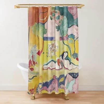 Abstracte Matisse Bloemenkunst Douchegordijn Modern Geometrisch Eenvoudig Esthetisch Pastel Boho Trendy Badkamergordijn Decor met Haak W200xH180cm