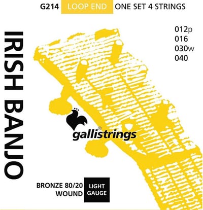 Galli G-214 snaren set Irish tuning tenor banjo bronze wound, loop end, light gauge, 012p-016-030w-040