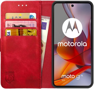 Rosso Element Geschikt voor Motorola Moto G75 | Wallet Book Case | Portemonnee Hoesje | 3 Pasjes | Magneetsluiting | Stand Functie | Rood