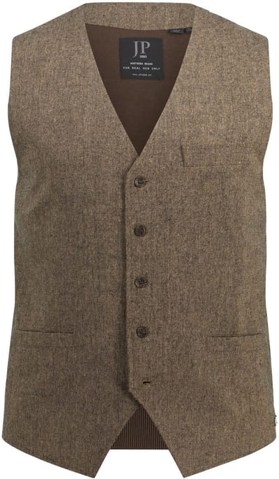JP 1880 - Heren - tweed gilet folklore wollen blend salt&pepper dessin - Bruingrijs - Maat 4XL