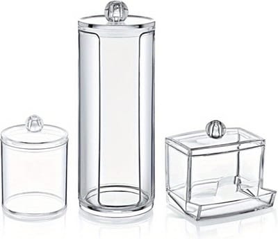 Bovista Oorstokjes Houder - Wattenschijfjeshouder - Wattenstaafjes Houder - Wattenstaafjes Dispenser - Q Tips - 3 Stuks